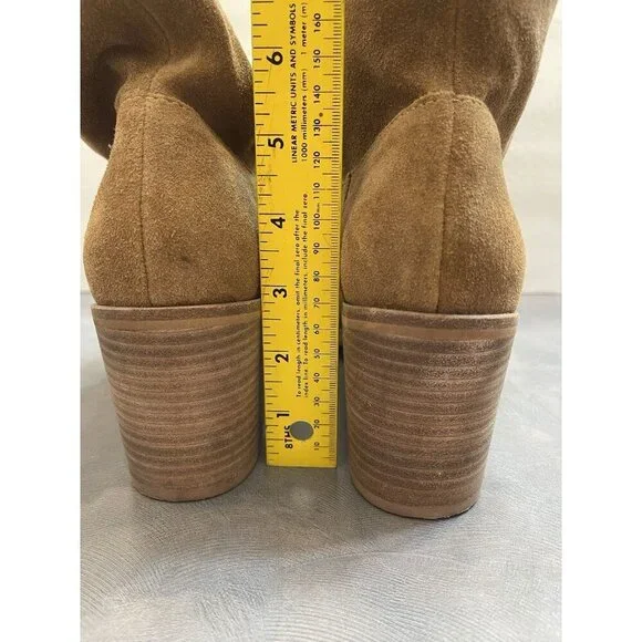 Lucky Brand Boots Women's 9.5 M Slouch Ankle Booties Heels Peep Toe Brown Suede - Picture 7 of 7